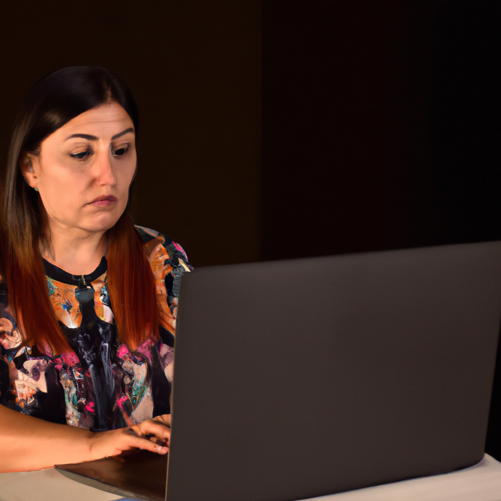 Retrato profesional de Lucía González editora de datos en aula con portátil